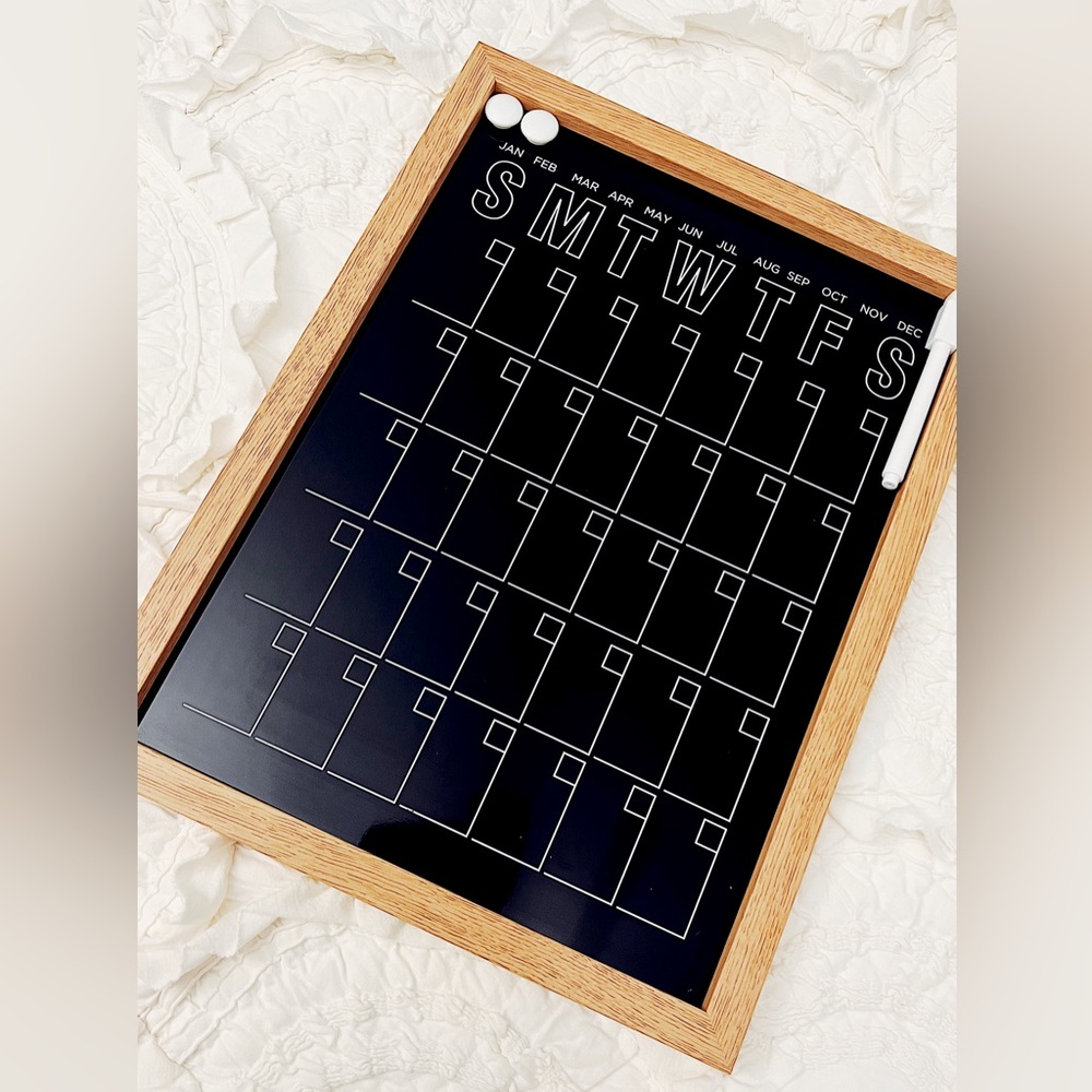 Black Dry Erase Board Calendar with Wood Frame